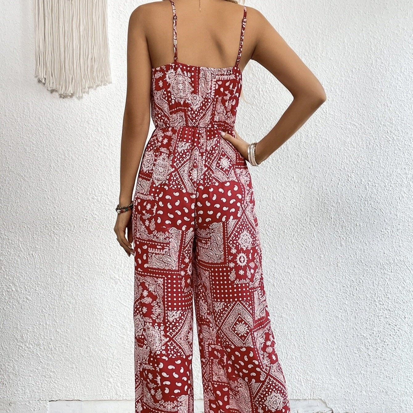 Women's Ruffle Edge Paisley Print Camisole Jumpsuit