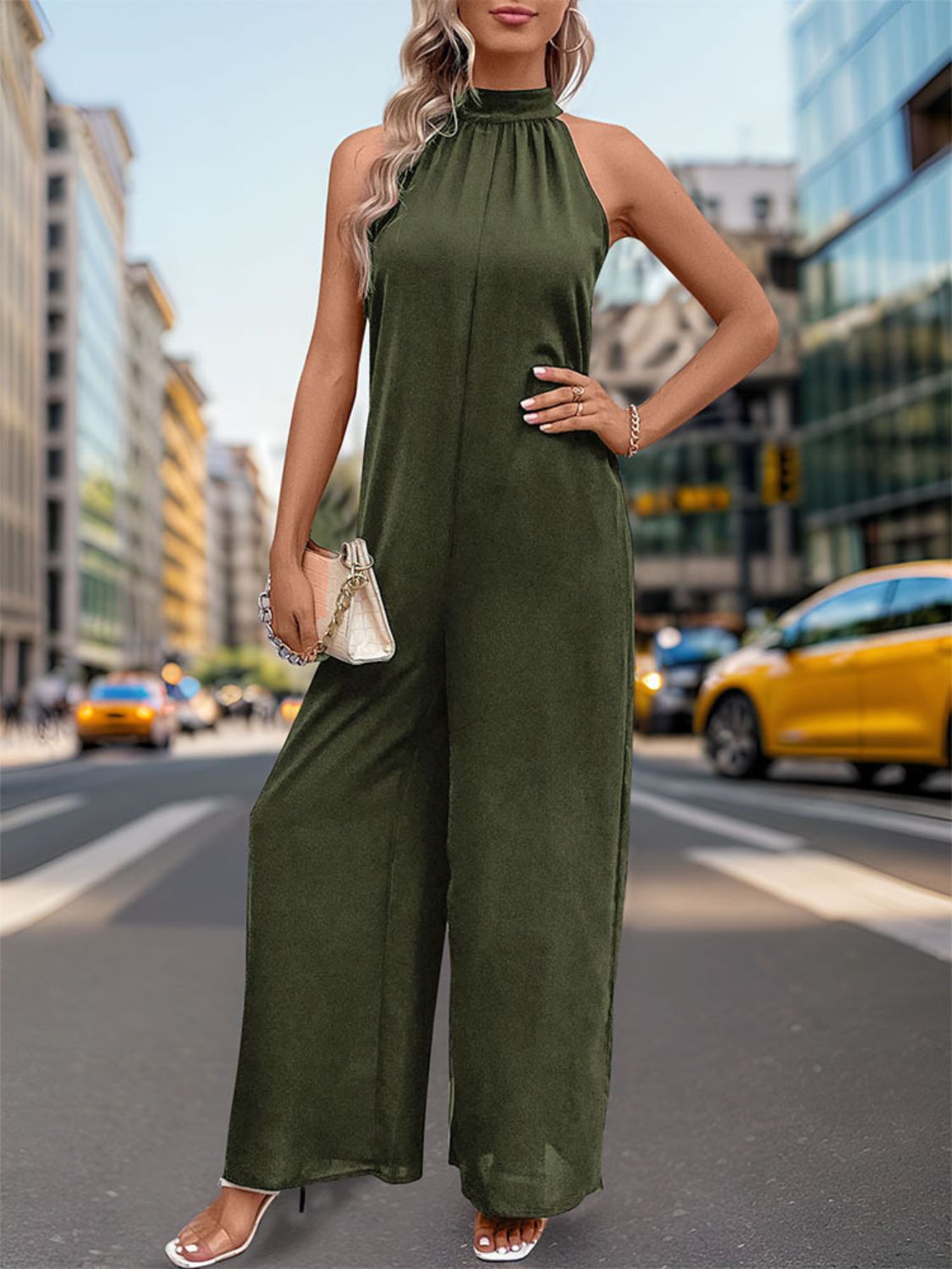 Perfee Tied Grecian Wide Leg Jumpsuit