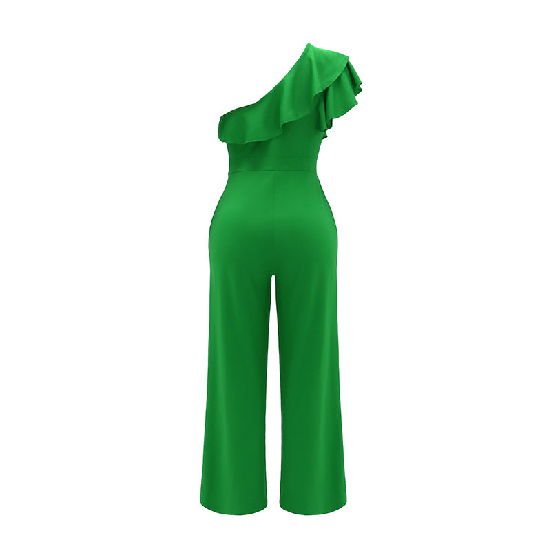 Women's Sleeveless Ruffle One-Shoulder Summer Jumpsuit