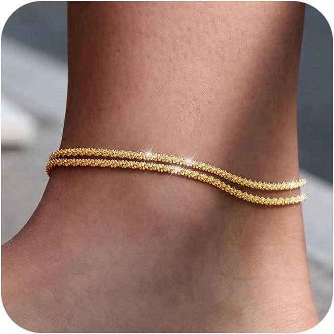 Multi-layer Waterproof Women's Sparkle Chain Adjustable Ankle Bracelet