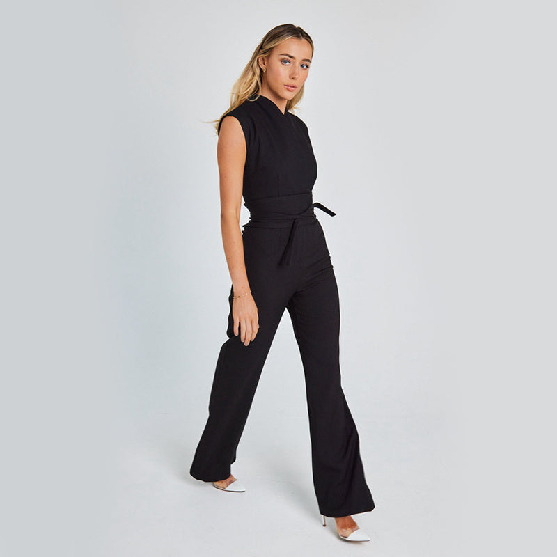 Elegant Long Tie Waist Sleeveless Jumpsuit