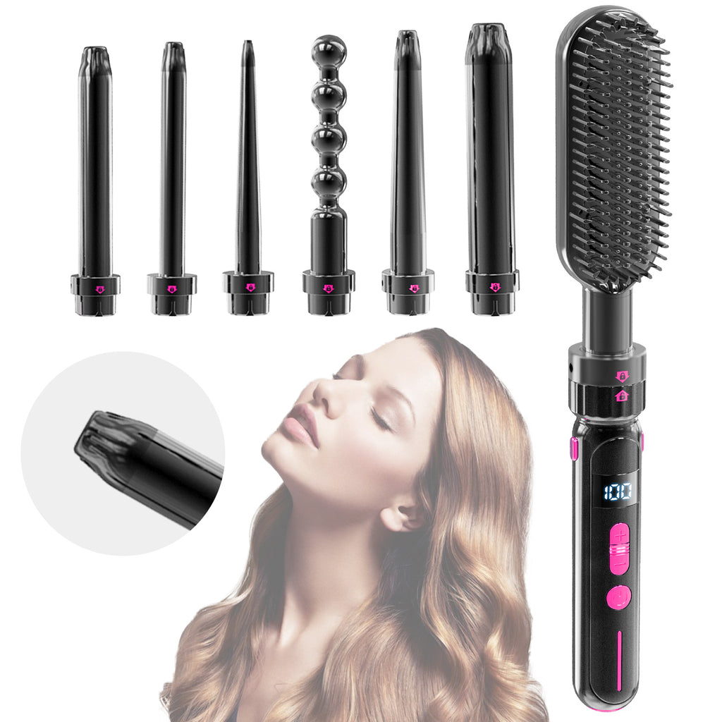 LUSTROUS HAIR 7-in-1 Curly & Straight Interchangeable Curling & Flat Iron Wand Set
