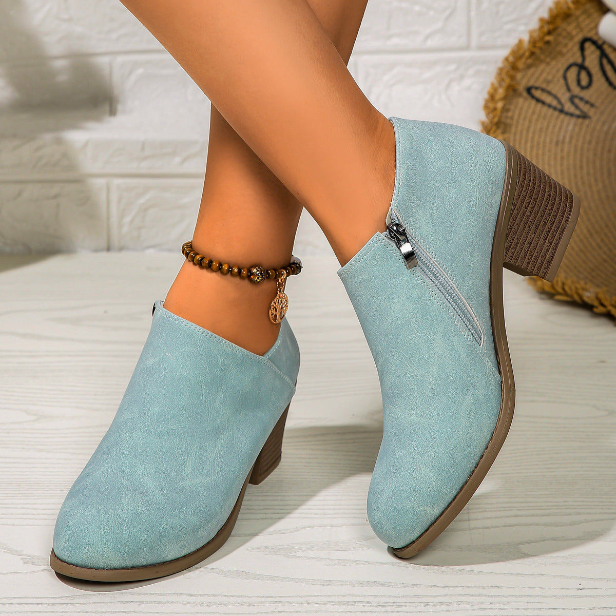 Chunky Round Heel Toe Ankle Boots