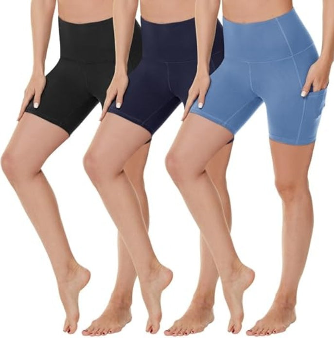 3 Pack Three-point High-waisted Yoga Shorts- Assorted