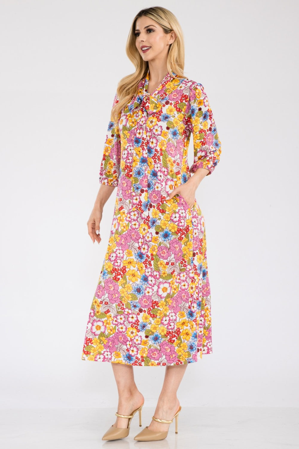 Celeste Full Size Floral Midi Dress with Bow Tied