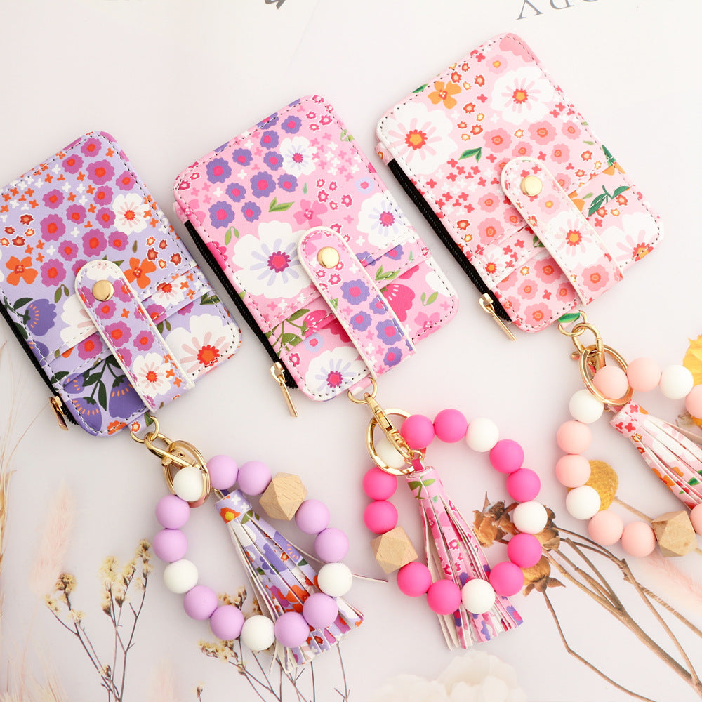 Floral Print Leather Card Bag