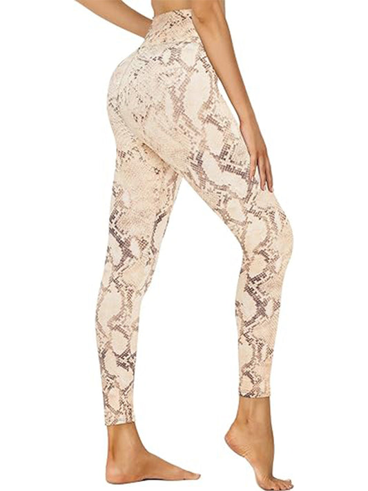 Cropped High-waisted Printed Light Brown Snake Print Leggings