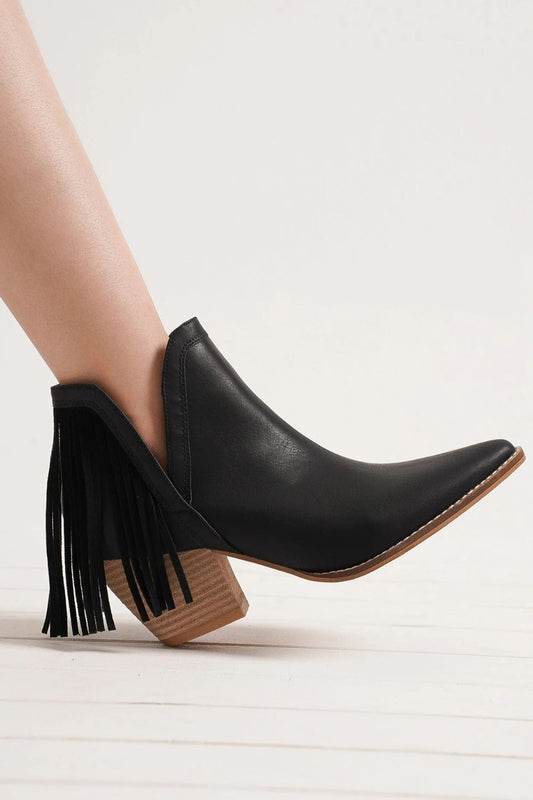 Beast Fashion Fringe Side V-Cut Ankle Booties