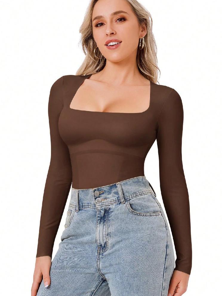 Women's Long Sleeve Snap Close Tummy Control Bodysuit Shapewear for Slimming & Support
