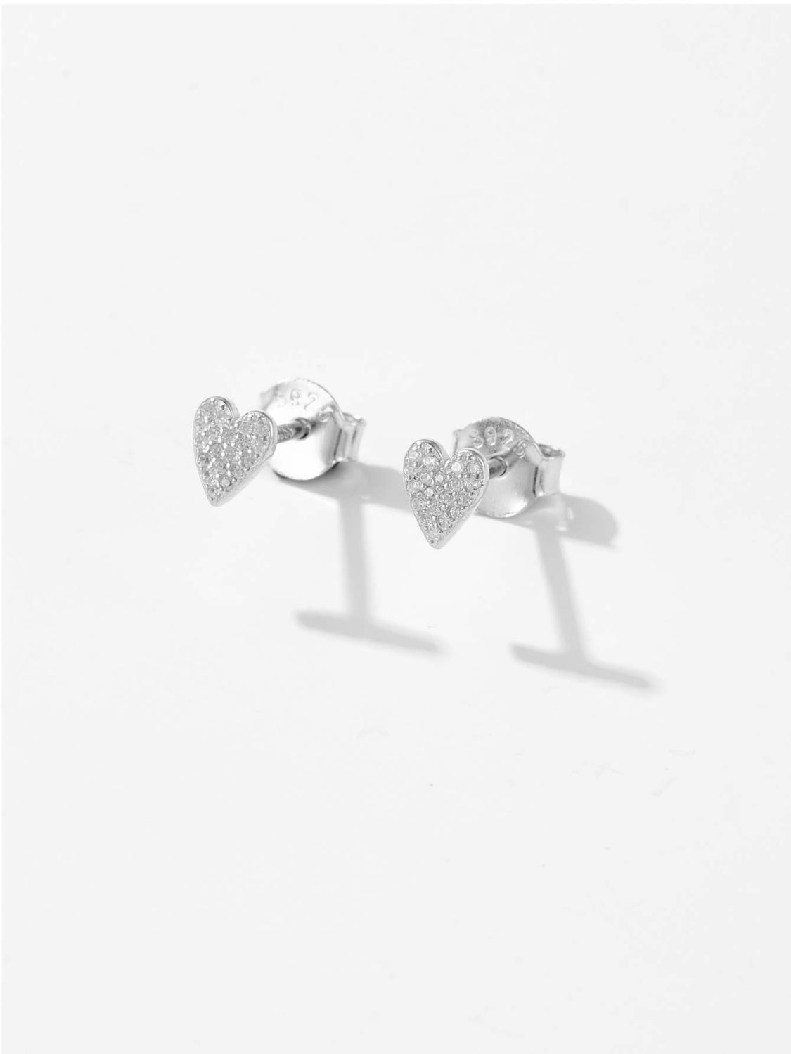 925 Sterling Silver Zircon Heart Stud Earrings