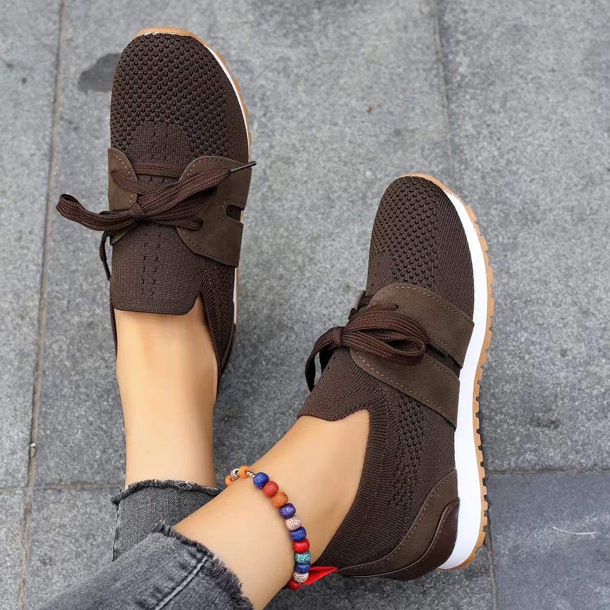 New Lace Up Womens Mesh Flats