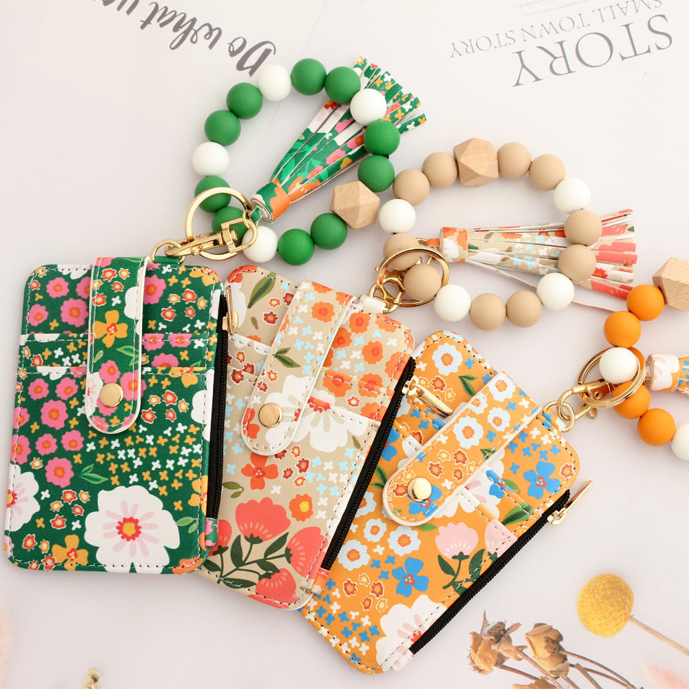 Floral Print Leather Card Bag