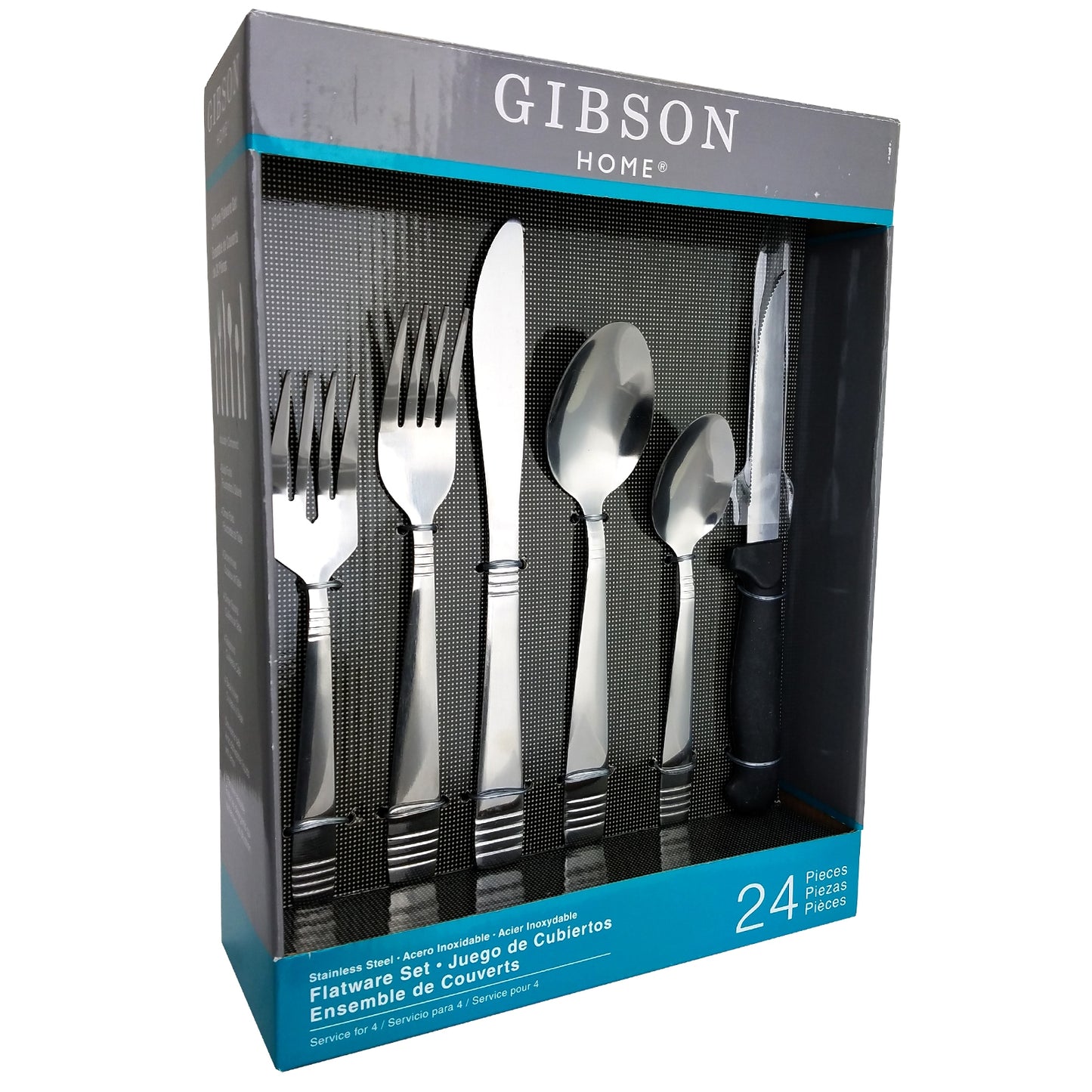 Gibson Palmore Plus 24 Piece Stainless Steel Flatware Set with 4 Steak Knives