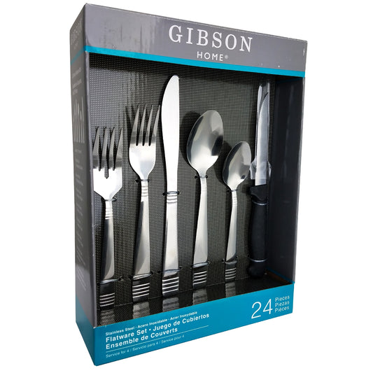 Gibson Palmore Plus 24 Piece Stainless Steel Flatware Set with 4 Steak Knives