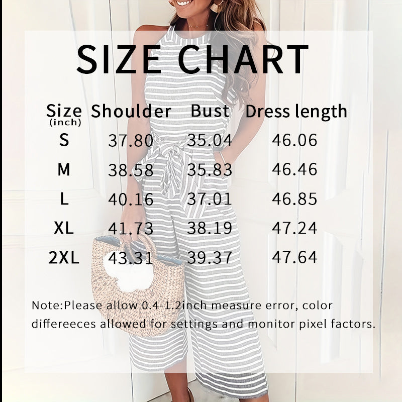 Womens Stripe Tie-Waist Wide Leg Jumpsuit