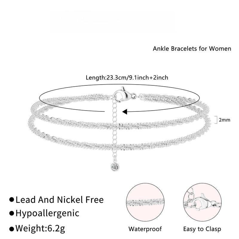Multi-layer Waterproof Women's Sparkle Chain Adjustable Ankle Bracelet