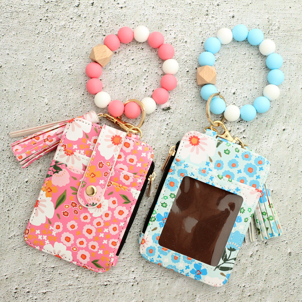 Floral Print Leather Card Bag