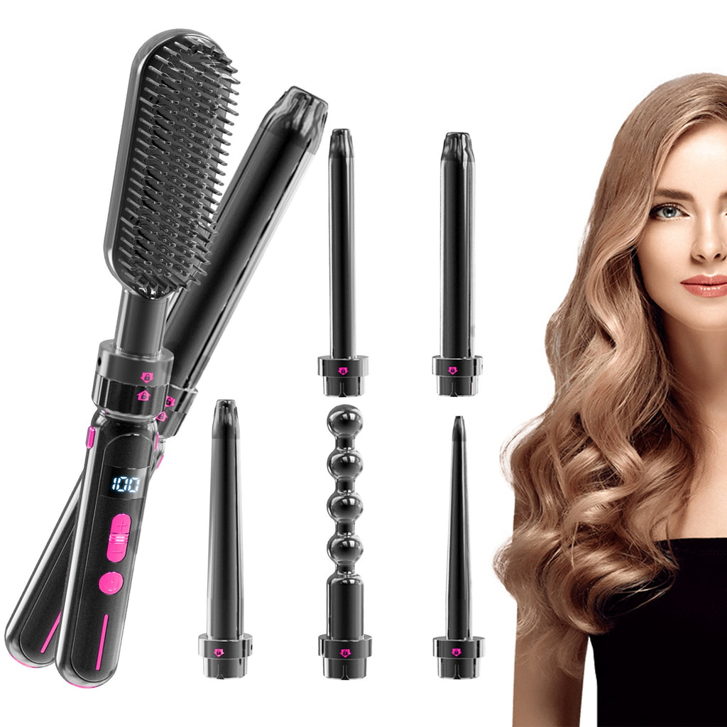 LUSTROUS HAIR 7-in-1 Curly & Straight Interchangeable Curling & Flat Iron Wand Set