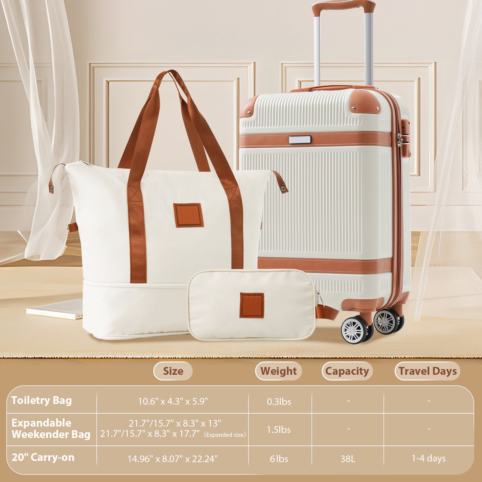 3 Piece Hardshell Luggage Carry-on Suitcase With TSA Lock