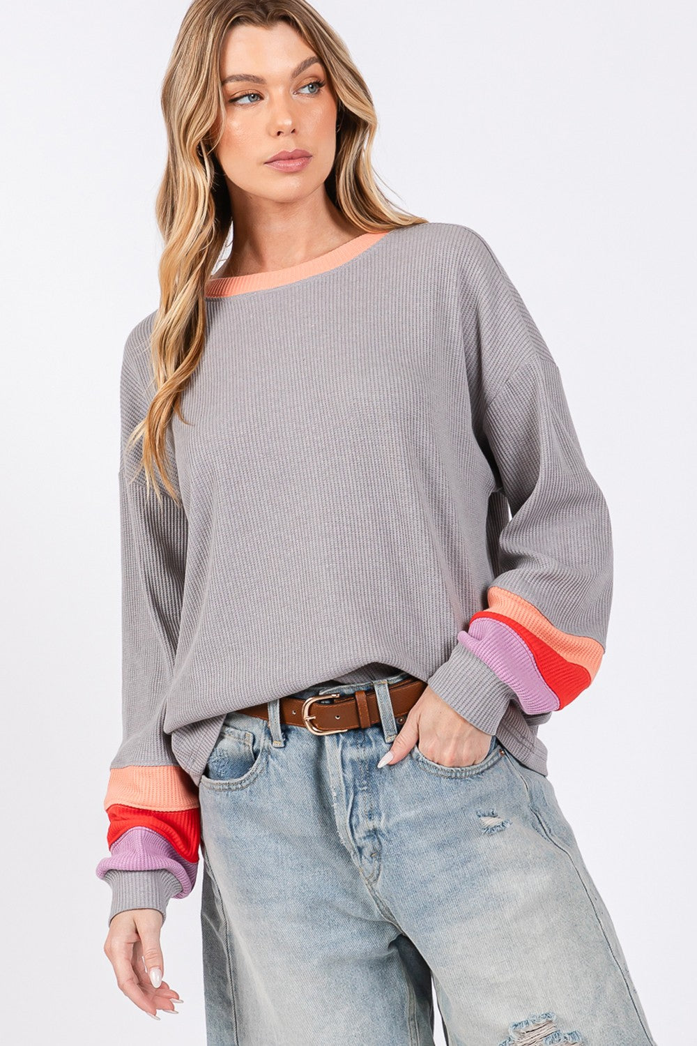 SAGE + FIG Color Block Waffle Knit T-Shirt