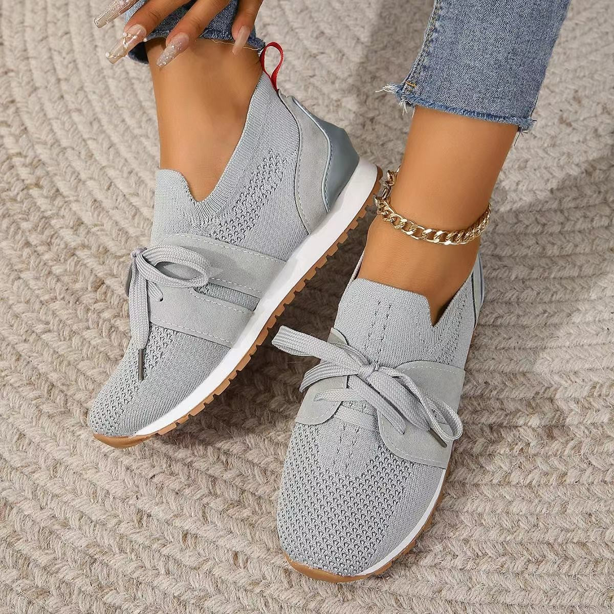 New Lace Up Womens Mesh Flats