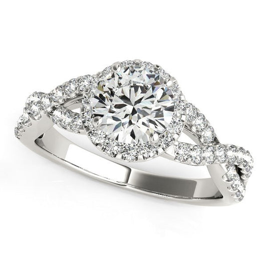 Size: 3 - 14k White Gold Entwined Split Shank Diamond Engagement Ring (1 1/2 cttw)