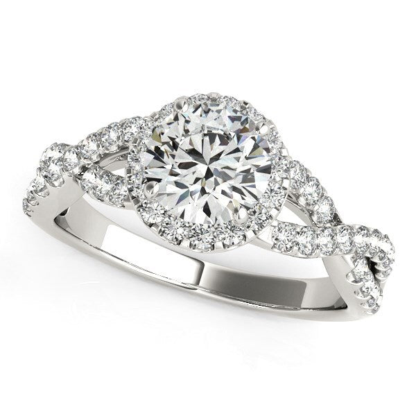 Size: 4 - 14k White Gold Entwined Split Shank Diamond Engagement Ring (1 1/2 cttw)