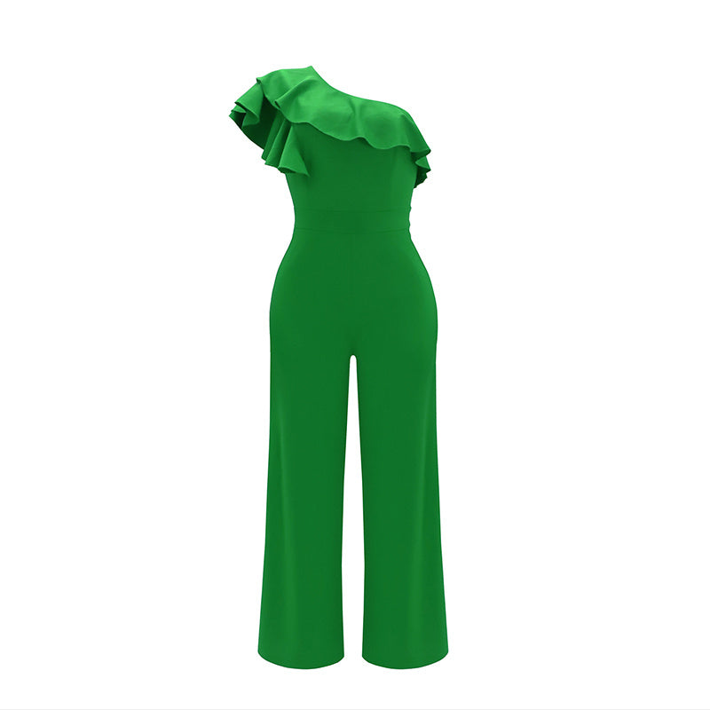 Women's Sleeveless Ruffle One-Shoulder Summer Jumpsuit
