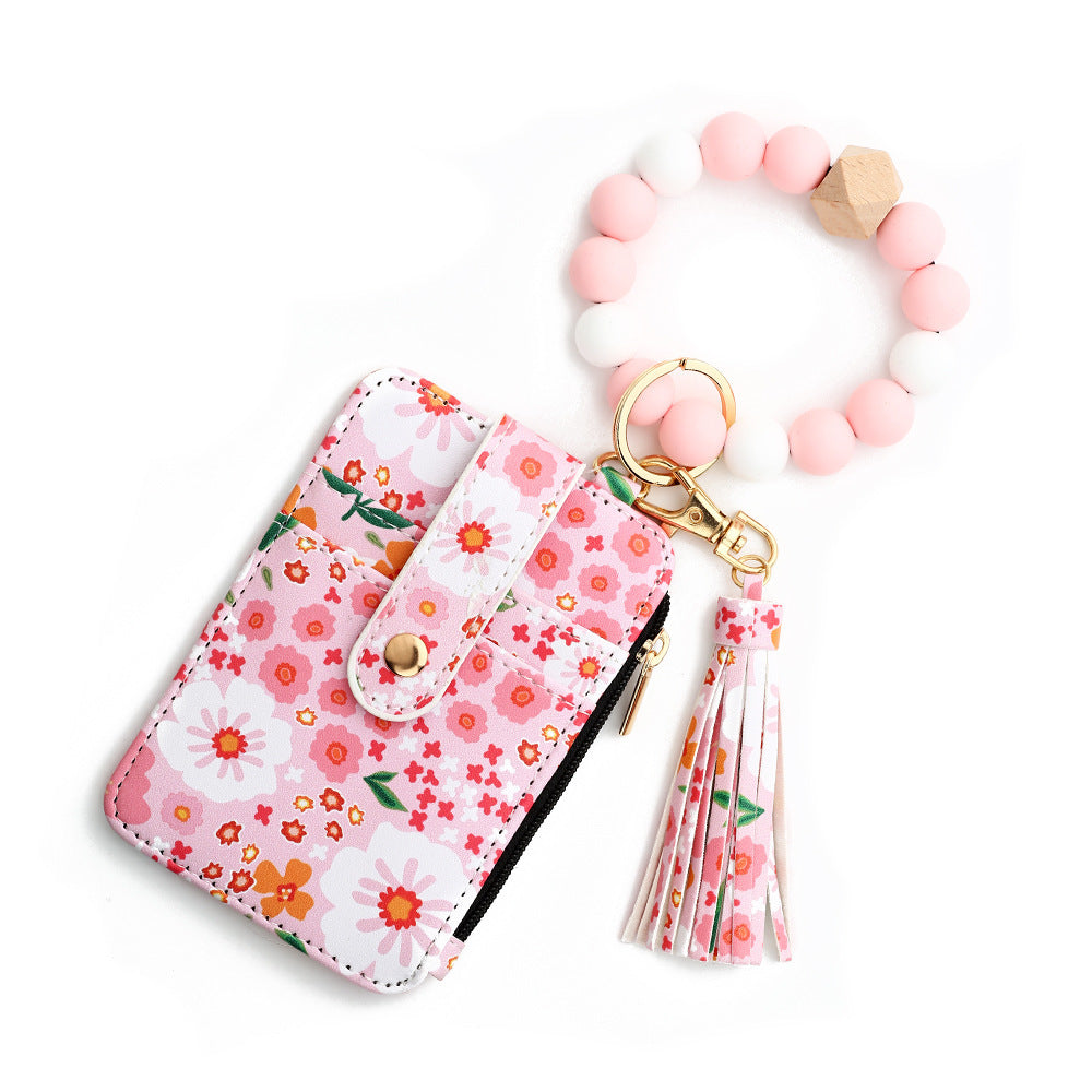 Floral Print Leather Card Bag