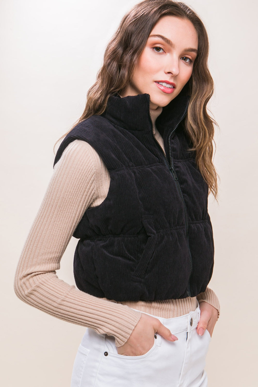 Love Tree Corduroy Zip Up Puffer Vest with Pockets