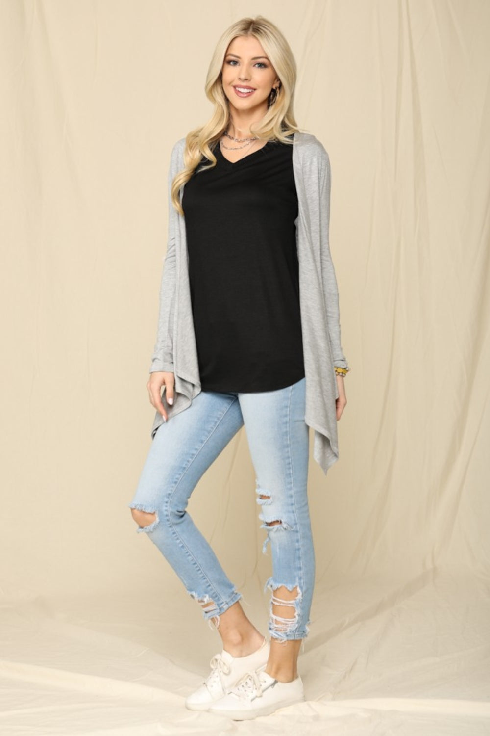 Celeste Full Size Open Front Knit Cardigan