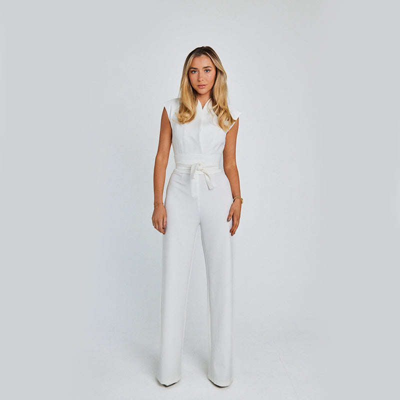 Elegant Long Tie Waist Sleeveless Jumpsuit