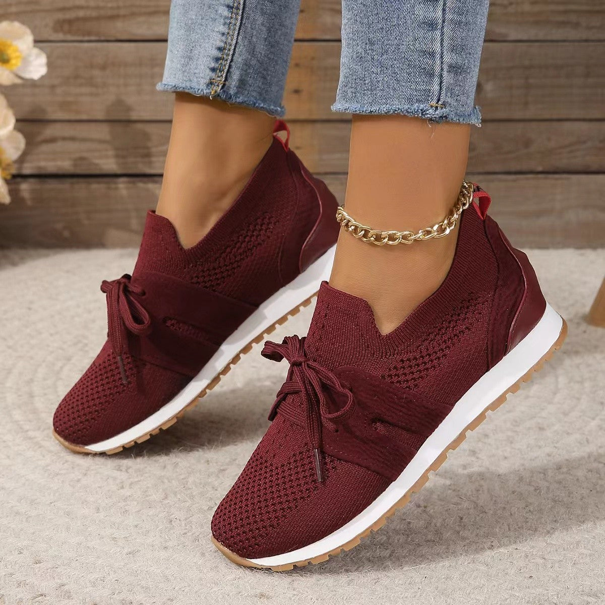 New Lace Up Womens Mesh Flats