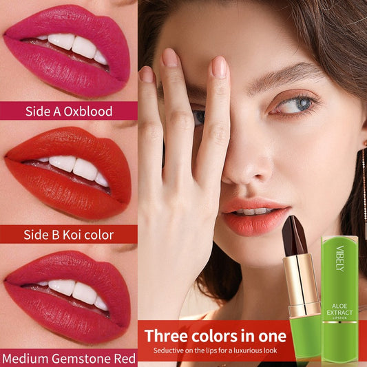 VIBELY Three-color lipstick for richness, moisturizing, non-smearing and non-sticky color-changing lipstick