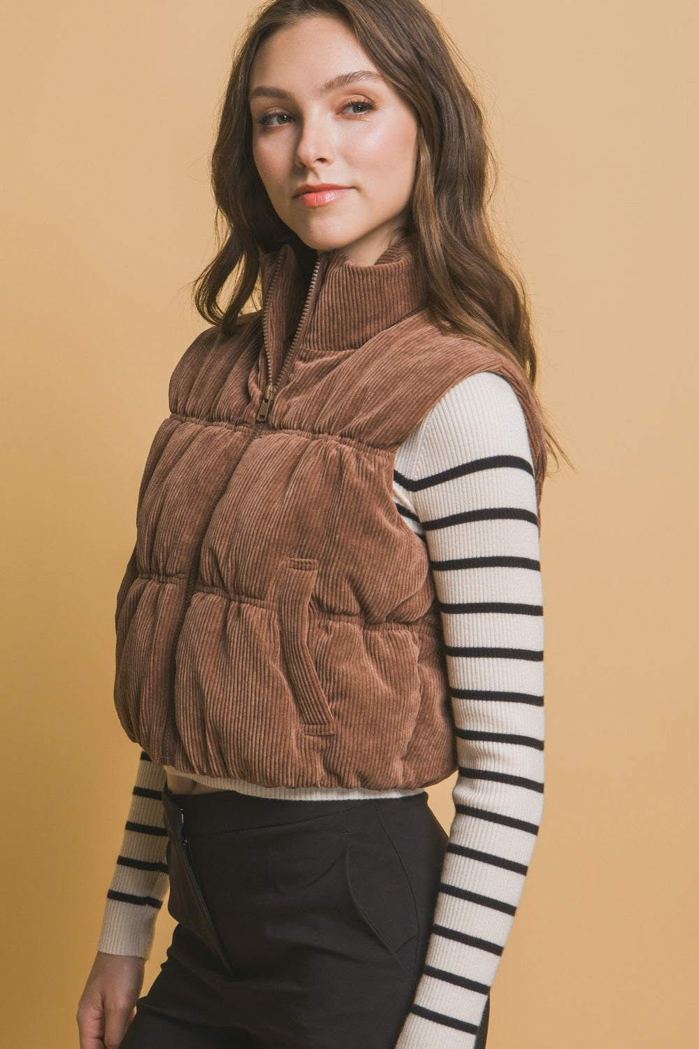 Love Tree Corduroy Zip Up Puffer Vest with Pockets