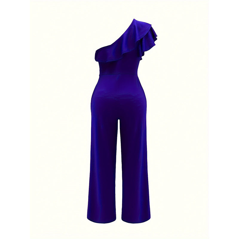 Women's Sleeveless Ruffle One-Shoulder Summer Jumpsuit
