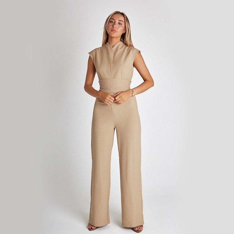 Elegant Long Tie Waist Sleeveless Jumpsuit