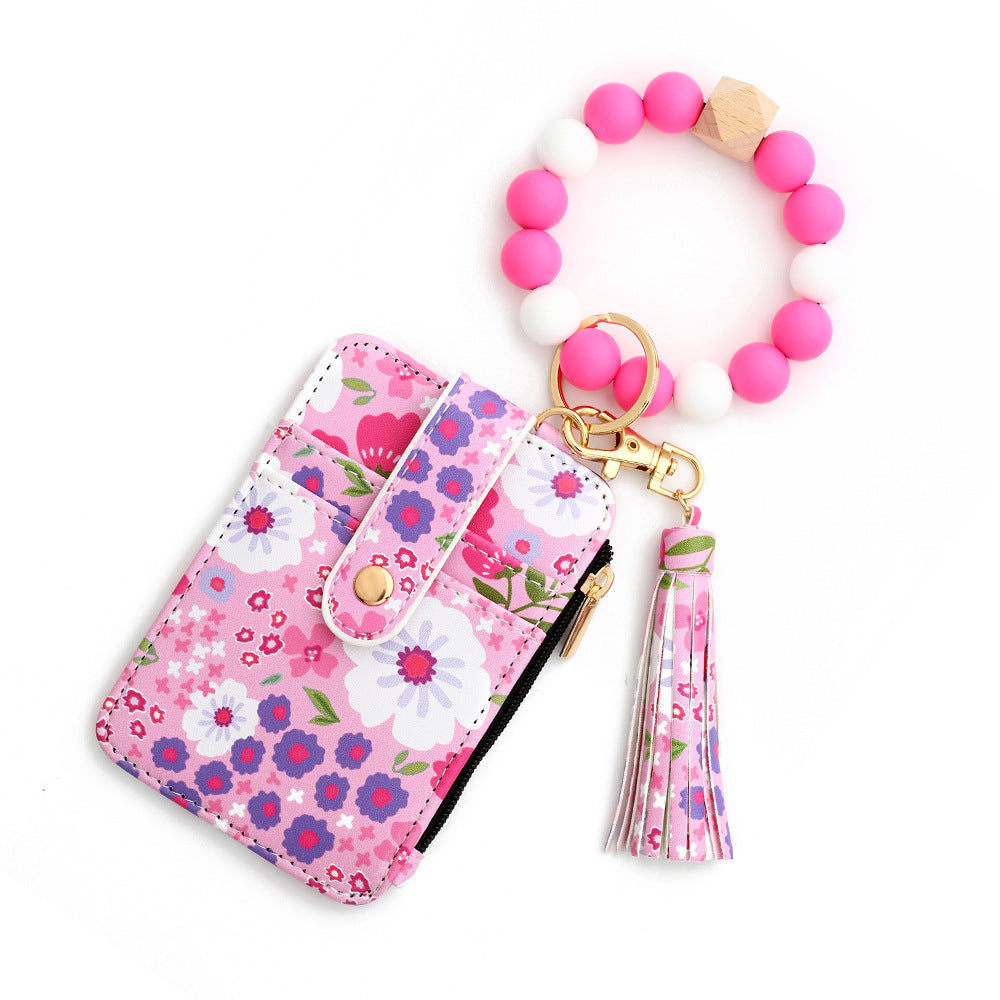 Floral Print Leather Card Bag