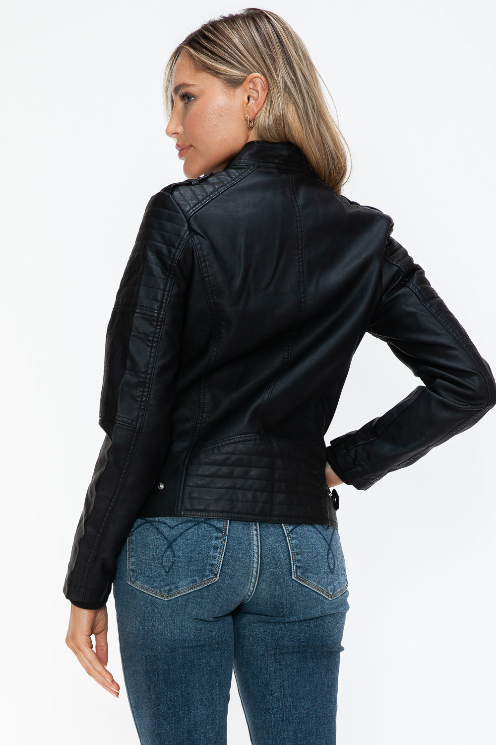 Snobbish PU Leather Biker Jacket with Side Zip Pockets