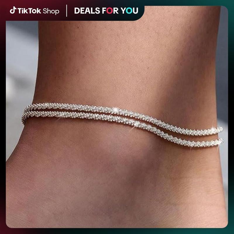 Multi-layer Waterproof Women's Sparkle Chain Adjustable Ankle Bracelet