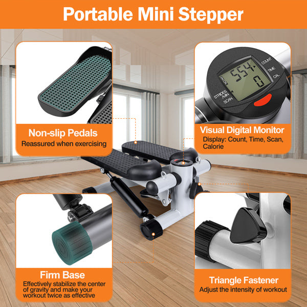 Mini Fitness Step Machine With Resistance Band & LCD Display Screen