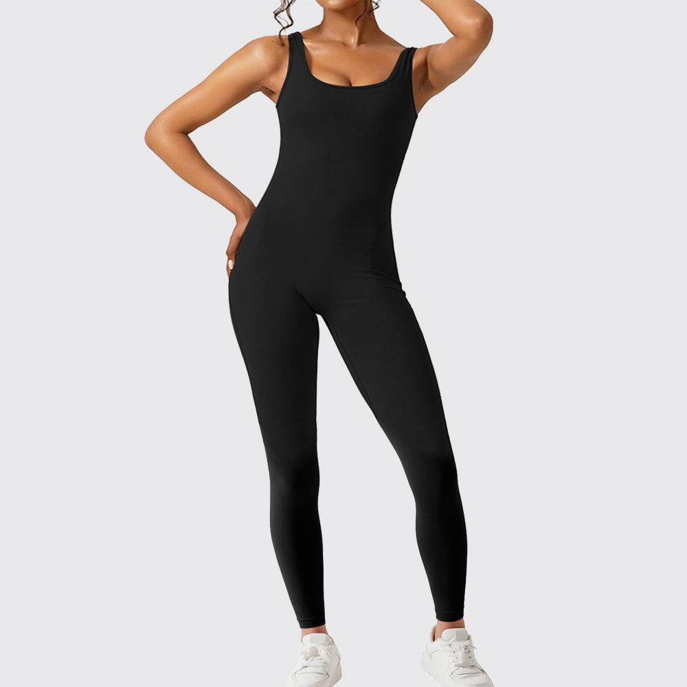 Womens Backless & Seamless Ruched Flare Yoga Jumpsuit