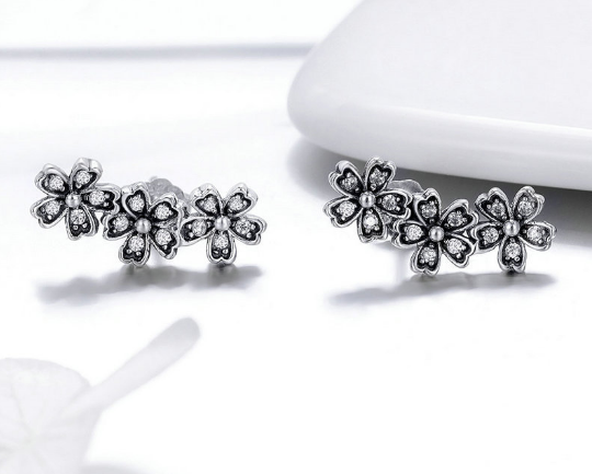 Korean Version Of Simple Daisy Earrings S925 Sterling Silver Inlaid Zircon Womens Earrings Factory Direct Sales Sce419