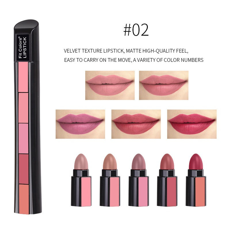 5 Colors Matte Velvet Lipstick Waterproof Sweatproof Lip Gloss