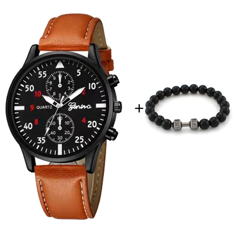 New Male Watch Luxury Bracelet Set Fashion Business Brown Leather Quartz Wrist Watches for Men Gift Set Relogio Masculino