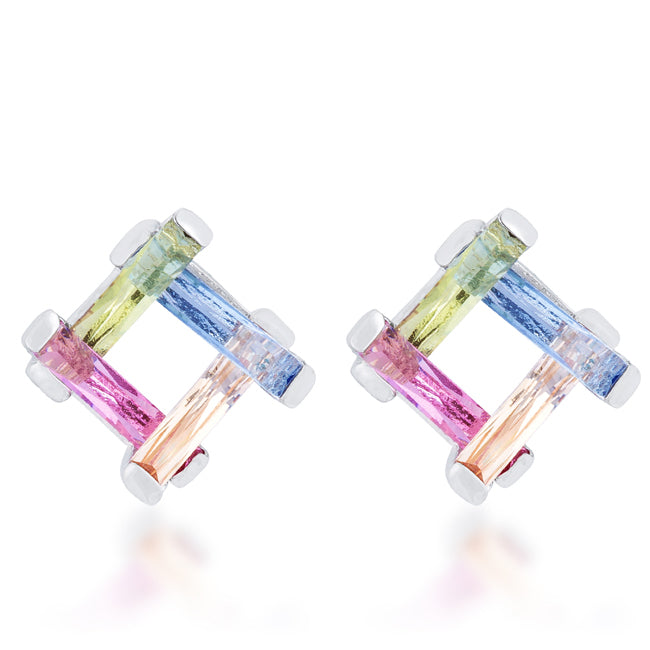 Myra 10ct Multicolor CZ Rhodium Stud Earrings