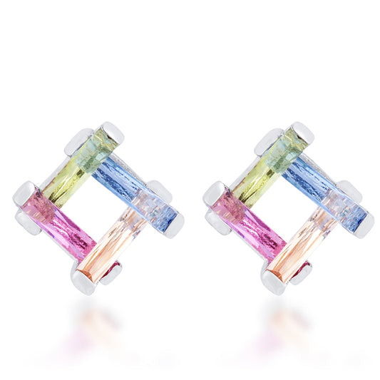 Myra 10ct Multicolor CZ Rhodium Stud Earrings