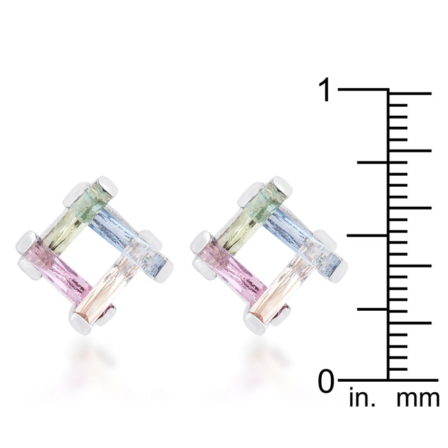 Myra 10ct Multicolor CZ Rhodium Stud Earrings