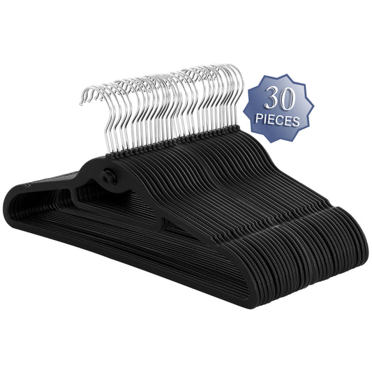 Elama Home 30 Piece Rubber Non Slip Hanger with Hanging Tab in Black