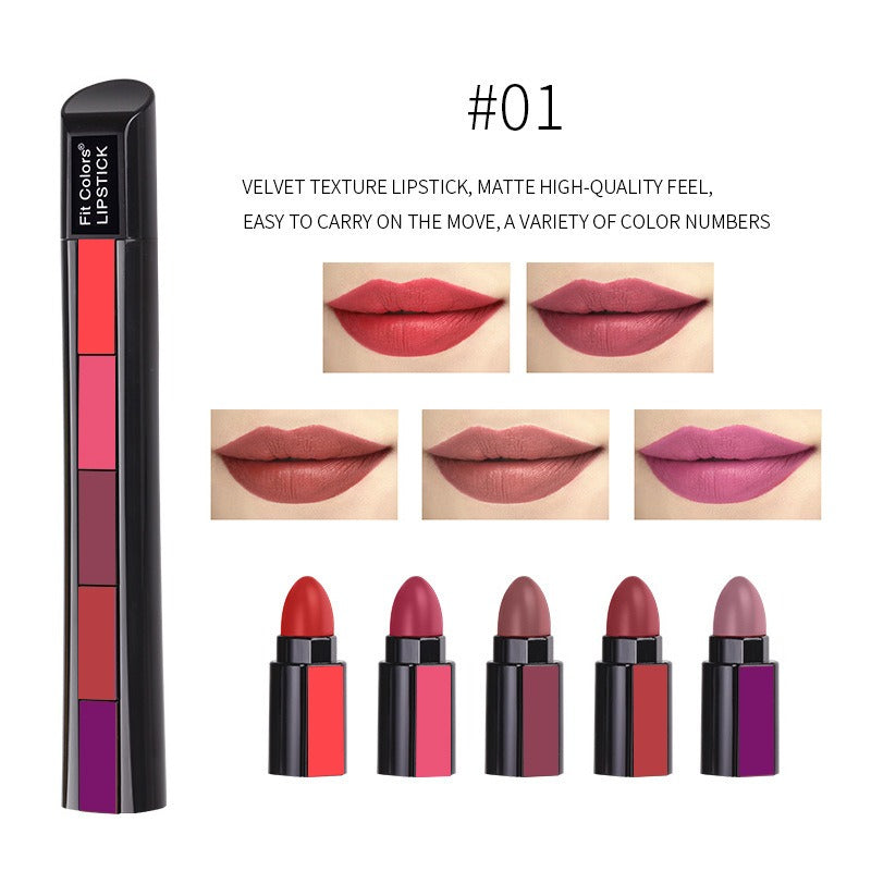 5 Colors Matte Velvet Lipstick Waterproof Sweatproof Lip Gloss